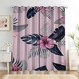KaiHeBeding Hibiskus Vorhänge Rosa Hintergrund Verdunklungsvorhänge, Vorhang Blickdicht Gardinen mit Ösen, Schlafzimmer Wohnzimmer Kinderzimmer Deko, Thermovorhang 2er Set H160 X B132cm