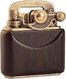 Vintage-Grabenfeuerzeug aus Holz, Winddicht, wiederverwendbar, antikes Kerosinfeuerzeug, Benzinfeuerzeug mit weicher Flamme, Kipphebelzündung, Geschenk for Ehemann, Freund, Vater(Black)