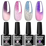Croitout Gel Nagellack Set,UV Farbwechsel Gel Nagellack Set, Thermo Shellac Gellack Kit, Mehrfarbig Ablösbarer Nagelgel Farbgel Gel Nagel, Chameleon Gel Polish Set 4 x 7.3ml