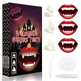 Vampir Zähne für Halloween, 3 Größen Vampirzähne Fangs mit Zahnkleber, Zähne Pellets Klebstoff, Vampire Teeth für Erwachsene & Kinder, Vampirzähne Kostüm Zubehör Cosplay Party Kostüm Accessoires