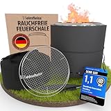 Heimfleiss® Rauchfreie Feuerschale Edelstahl Ø50cm | Feuerkorb mit Grillrost | Feuerschale Rauchfrei für Garten, Camping, Balkon & Terrasse | Rauchfreie Feuerstelle mit Grill | Feuertonne ohne Rauch