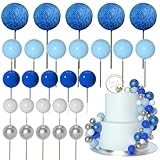 ASTARON 50 Stück Tortendeko Kugeln Cake Topper, Mini-Ballons Tortenaufleger für Hochzeit Party Babyparty Geburtstag Torte Dekorieren(Blaue Serie)