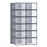 SONGMICS Schuhboxen, 12er Set, Schuh-Organizer aus Kunststoff, faltbar und stapelbar, für Schuhe bis Größe 44, transparent-anthrazitblau LSP12SB30