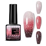 Farbwechsel UV Gel Nagellack - 7.5ml Temperaturänderung mit Glitzer Effekt, Rot weiß schwarz Temperatur Farbwechsel Nagellack Soak Off UV LED Nail Art Gel Lack für DIY Nail Art Maniküre zu Hause (Red)
