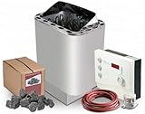 Saunaofen Nordex 9 kW mit Saunasteuerung time4wellness K2, Silikonkabel und 20kg Saunasteine für die finnische Sauna