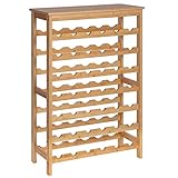 SONGMICS Weinregal, für bis zu 42 Flaschen, Flaschenregal 7 Ebenen, Flaschenhalter, aus Bambus, Regal, Weinflaschen-Aufbewahrung, hohe Kapazität, 29 x 66 x 99,5 cm, naturfarben KWR27NL