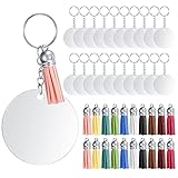 PIANKEKE 80 Stück Acryl Schlüsselanhänger Rohlinge Set, mit 20 Bunt Quasten Anhänger, 20 Acryl Rohlinge Schlüsselringe mit 20 Kette und 20 Biegeringe, für DIY Schlüsselbund Basteln