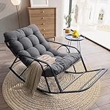 IRONCK Patio-Schaukelstuhl mit Kissen, Übergroßer Garten-Schaukelstuhl mit Armlehnen und Fußstütze, Moderner Lounge-Stühle für Wohnzimmer, Garten, Terrasse & Balkon, Grau
