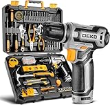 DEKO Werkzeugkoffer Gefüllt, 133-teilig Grau Werkzeug Set für Reparaturen im Haushalt und Heimwerken, mit Bohrschrauber 12 V Akkuschrauber Bohren und Anziehen/Lösen von Schrauben