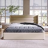 Shye Stauraumbett Polsterbett Hydraulisch Doppelbett, Lattenrost aus Holz, Bett mit Lattenrost aus Metallrahmen, Leinen (Beige, 140x200CM)