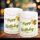 12 Windlicht Tischdeko Geburtstag - Happy Birthday Windlicht Tischdeko, Geburtstagsdeko Frauen Männer mit Schön DASS Du Da Bist, Geeignet für Teelichter Lichthülle Teelichthalter Kerzenhalter Party