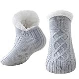 Niorasen Kuschelsocken Damen Herren, Dicke Flauschige Socken mit Greifern， Weiche Warme Winter Hüttensocken Haussocken Stoppersocken, Frauen Geschenk Geburtstag, EU 36-44, 1 Paar, Grau