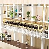JOSIAHCQ Weinregal Metall Flaschenregal Schmal Hängend Bar Regal Wand Weinschrank Barschrank Weinständer Deckenregal Hängend mit Weinglashalter für Hausbar Bartheke Wohnzimmer(Gold,120cm/47.2in)