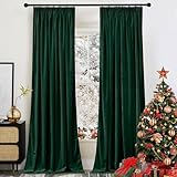 PONY DANCE Übergardinen Wohnzimmer mit Kräuselband 2er Set Vorhänge Samt H 280 x B 132 cm Samtvorhang Dunkelgrün Verdunkelnde Gardinen Samt (300g/m²) Velvet Thermal Curtains for Living Room