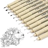 MLACXLT 12 Stück Fineliner Set Schwarz, Zeichenstifte in Verschiedenen Stärken, Kommt Mit Einem Pinsel, Einer Fineliner-Spitze und Einer Kalligraphie-Spitze, Journaling Zubehör zum Malen und Zeichnen