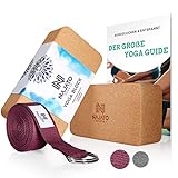 NAJATO Sports Yoga Block Kork 2er Set – Mit Yoga Gurt & E-Book – Yogaklotz für Yoga und Pilates – Yogablock aus natürlichem Kork – Rutschfester Yoga Klotz