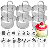 Daily Treasures 6 STK Kleine Tortenringe Set, Edelstahl Dessertringe Set mit Drücker + 16 Formen Kaffee Schablonen, Dessertringe Klein Speiseringe Set für Kochen Backen Mousse