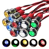 10PCS 6mm Kontrollleuchte 12V Set Wasserdichte Signalleuchte IP67 Auto Signallampe mit Metallgehäuse Anzeigelampe für Motorrad/LKW/Boot (je 2 Rot/Grün/Gelb/Weiß/Blau)