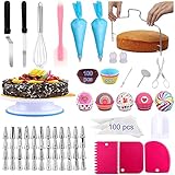 Kuchen Dekorations Zubehör Backset 372 PCS Torten Zubehör Beinhaltet Tortenplatte Drehbar, Richtmaschine, Zuckergussspitzen, Einwegbeutel, Kuchen Dekorations Werkzeuge Back Zubehör Set für Anfänger