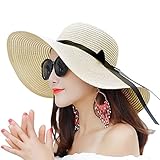 JOYEBUY Damen Schlapphut mit großer Krempe, Schleife, Strohhut, faltbar, aufrollbar, Stil C-beige, Einheitsgröße