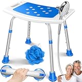 KESSER® Duschhocker höhenverstellbar | Leichter Badhocker rutschfeste Gummifüße Duschstuhl 150KG belastbar | Duschhilfe Senioren | Saugnapf Haltegriff Badewannengriff | Duschsitz mit Brausehalterung