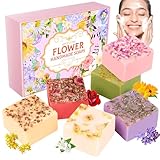 Naturseife Set für Gesicht & Körper, 6 Stück Handgemachte Seife mit Blumen, Duschseife Sanfte Reinigung, Hydrating & Pflege für Glatte Haut, Geschenk für Muttertag & Geburtstag für Frauen