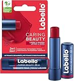 Labello Caring Beauty Red Lippenpflegestift mit Farbe und Sonnenschutz, farbige Lippenpflege mit LSF 30, Vitamin E und Bio-Mandelöl, Lippenbalsam für Lippen und Wangen (4,8 g)