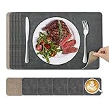 KitchenBoss Tischsets Abwaschbar Platzdeckchen und Untersetzer：6 Set Platzsets Abwaschbar rutschfest Hitzebeständig Doppelseitigen Tischset mit PVC Esszimmer (Grau Aprikose) 43x30cm