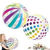 QIMMU 2 Stück Wasserball Aufblasbar,Wasserball Kinder,Bunt Gestreifter WasserbäLle,Pool Spielzeug,Strandball Aufblasbar, Poolparty,Strandball Schwimmball für Beach Pool Party Wasserspielzeug