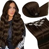 LaaVoo Clip in Extensions Echthaar Braun Extensions Clip in Echthaar Haarverlängerung für Komplette Kopf Glatt Clip in Extensions Braun Doppelt Tressen Remy 30cm 5Stück/70g