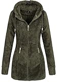 Sublevel Damen Teddyfleece-Jacke Mantel LSL-357 mit Kapuze ivy Olive S