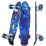 WeSkate Kinder Retro Skateboard 22' 55cm Mini Cruiser ABEC-9 Kugellager mit PU LED Leuchtrollen für Erwachsene Kinder Jungen Mädchen