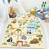 Enyhom Dicker Spielteppich Kinderteppich Ultraweiche rutschfest Spielmatte Waschbar Zoo Tiere Kinderteppich für Mädchen Jungen,Straßenteppich, 100 x 150 cm