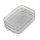 Grill Säulengrill für Luftfritteuse, 3-teilig, geschichtete Dörrgestelle, Edelstahl-Grillgestell, rechteckige Luftfritteuse, Doppel-Luftfritteusen Gasgrill Camping Gasflasche (Silver, One Size)