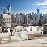 Moderne Stadt Hochhäuser 3D Fototapete, Stadt Landschaft Tapeten Vliestapete, Wandtapete Schlafzimmer Kinderzimmer Wohnzimmer Tapete Abwaschbar Wasserfest 150 x 105 cm (B x H)