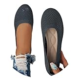 Damen Ballerinas Slip On Schuhe rutschfest Flach Stricken Sneaker Bequem Sommer Elegant Runde Zehe Sportlich Flat Schuhe Tanzschuhe Frauen Dunkelgrau 40