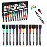 Werfunee Whiteboard Marker - Folienstift Abwischbar - Whiteboard Stifte - Trocken Abwischbare Marker mit Schwamm - Magnetisch Whiteboard Flipchart Stifte, 12 Farbe für Zuhause Schule Büro