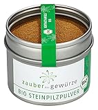 Zauber der Gewürze Steinpilzpulver Bio, gemahlen, 100% Steinpilze ohne Zusätze, aromatisch, naturbelassen, fein gemahlen, zum Verfeinern von Suppen, Saucen, Pilzpfannen und Eintöpfen, 45 g