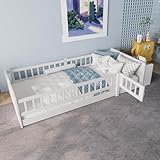 Wiuzo Holzbett, Kinderbett, 90 x 200cm, Kiefernholz, Offenes Lager, Einlegeböden, zu öffnendes Gehäuse, ohne Matratze, weiß