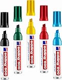 Edding 500 Grundfarben Set schwarz - rot - gelb - grün - blau Permanentmarker mit präziser Keilspitze - wasserfest, wischfest - für Karton, Kunststoff, Holz, Metall - Universalmarker - Alutank
