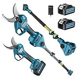 2-In-1 Astschere Teleskop, Max 65MM Akku Gartenschere mit Abnehmbaren Teleskopstange (130-245 cm), SK5 Elektrische Gartenschere mit 2x4.0Ah Akkus, Bürstenloser Motor,LCD-Display, für Äste,Obstbaum