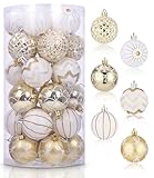 Weihnachtskugeln,Weihnachtskugeln Kunststoff,Weihnachtsbaumschmuck,30 Stück Weiße Gold Weihnachtskugeln,An Einem Weihnachtsbaum Hängen