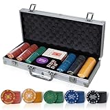 BROILISSIMO Pokerset Pokerkoffer Profi 300/500 PCS Pokerspiel inkl. Pokerdecks Dealer Button Poker Set Pokerchips Tischauflage Spielmatte