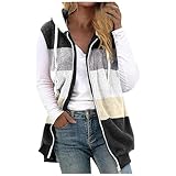 Fleece-Weste mit Kapuze für Damen, Reißverschluss, ärmellos, flauschig, leicht, gemütlich, für den Winter, weiche Kapuzenjacke, Pelz, flauschiger Mantel, Bodywarmer Kordelzug, Oberbekleidung, Schwarz,