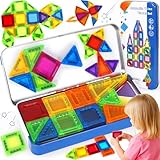 SaiXuan Mini Magnetische Bausteine 42 Stück Set – Magnetbausteine Reise-Kit im Metallbox (19×9×2 cm), buntes Konstruktionsspielzeug mit Karten & Anleitung – Lernspielzeug für Kinder ab 3 Jahren