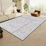 ROSURUG Teppich Mit Muster Schlafzimmer Deko 60X90CM Linienanordnungsmuster Wohnzimmerteppich Balkon Schlafzimmerzubehör Waschbar Zimmer Deko Aesthetic Baby Teppich Grau