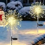 Joysing Gartendeko Solar Gartenleuchte Außen, 2 Stück 120 LED Solarleuchten Feuerwerk, 8 Modi Solar Weihnachtsbeleuchtung Wasserdicht Pusteblume Gartenstecker für Garten Weihnachten Deko