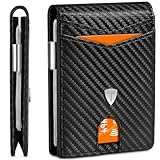 TENBST Geldbörse Herren, Geldbeutel mit Geldklammer, RFID Schutz Slim Wallet, Portmonee mit 11 Kartenetui, Carbon Schwarz