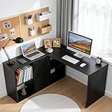 DUMOS Schreibtisch Computertisch Bürotisch mit Kopfhörer Halter und Aufbewahrungstasche Kleiner Schreibtisch Arbeitszimmer Holz PC Tisch Officetisch für Home Office