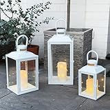 3er Set Gartenlaterne Windlicht Laterne Laternen Metalllaterne Set Dekoration Außen Metall Weiß H24/33/41cm